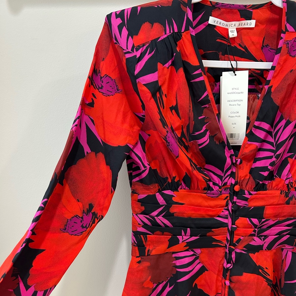 Veronica Beard Red Floral Blouse